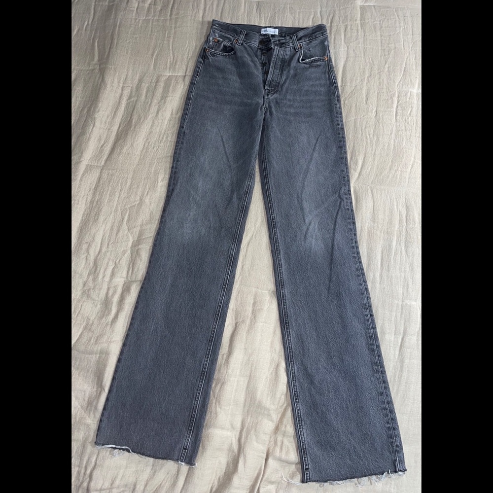 Zara Straight Leg Mom High Rise Denim Long Jeans 6